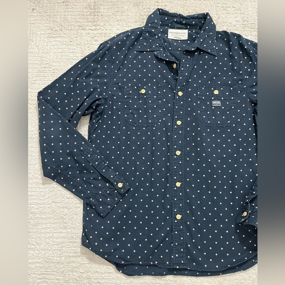 Denim & Supply Ralph Lauren Navy with Stars Button Down Shirt - Picture 2 of 8